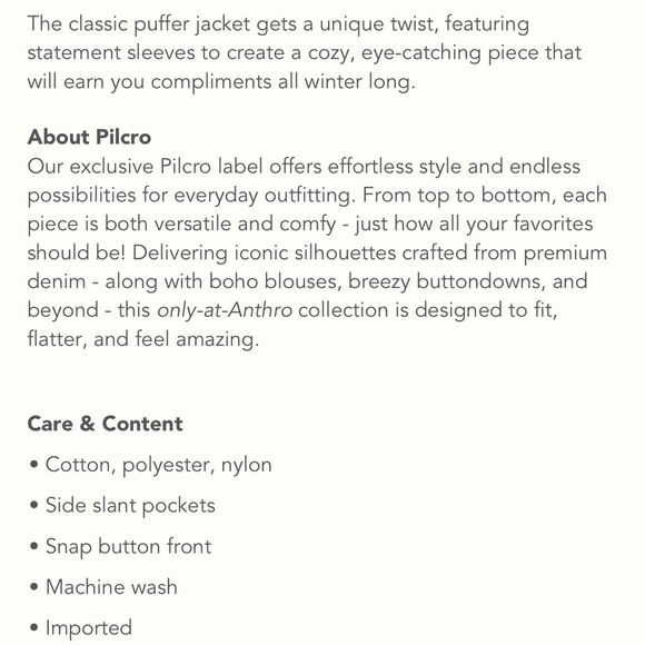 Anthropologie Pilcro NWT Szs XS, SM, L & XL green puffer jacket w/fleece sleeves - Picture 12 of 16